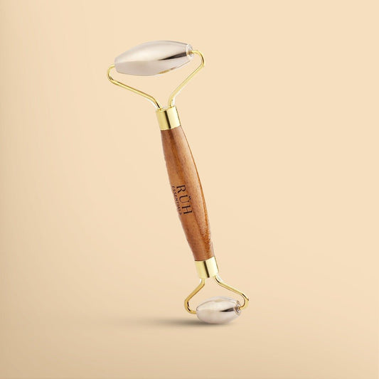 Kansa Face Roller – Sculpting tool with wooden grip for skin detox, glow, and tone. - Rüh Essentials
