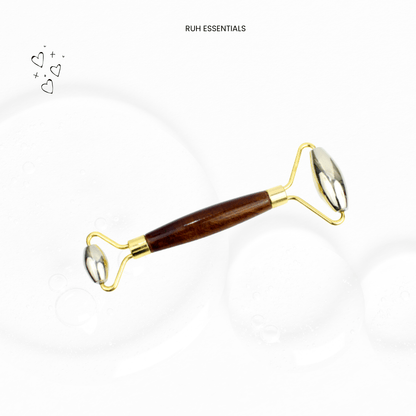 Kansa Face Roller – Sculpting tool with wooden grip for skin detox, glow, and tone. - Rüh Essentials