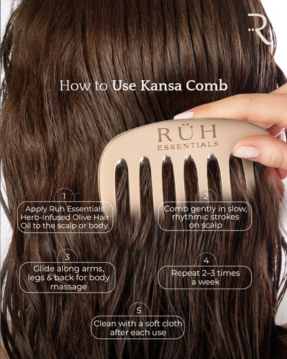Kansa Comb Massage Tool for Hair Fall Reduction, Growth Enhancement, Circulation Boost, and Stress Relief