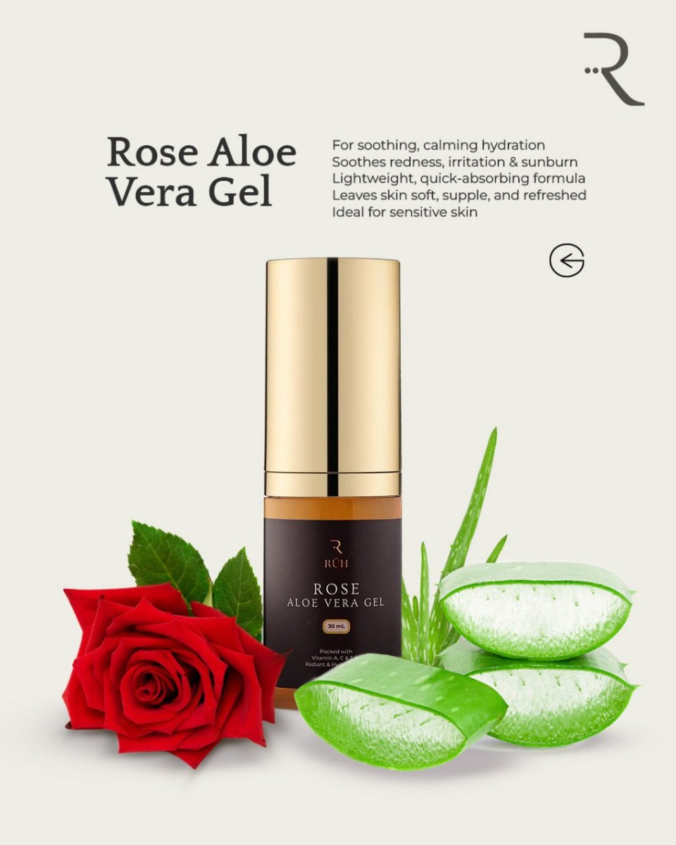 Rose Aloe Vera Gel for Hydration and Skin Soothing - Rüh Essentials