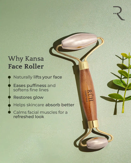 Kansa Face Roller – Sculpting tool with wooden grip for skin detox, glow, and tone.